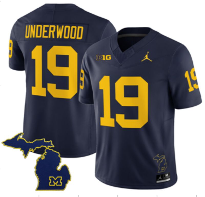 Men Michigan Wolverines #19 Underwood Blue 2025 NCAA Jersey 02